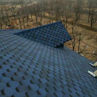 Cheap Types of Roofing Materials Blue Mosaic / Hexagonal Bitumen Shingles